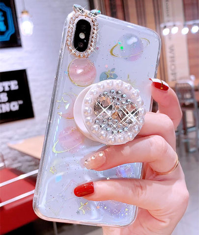 Gold Foil Rhinestone Stand Phone Case