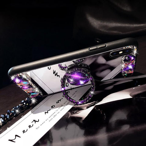 Purple Rhinestone Mirror phone Case