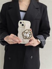 Pearl camellia wrist strap Phone Case