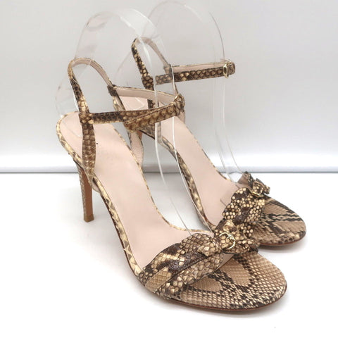 Gucci Sabrina Ankle Strap Sandals Ivory Snakeskin Size 7 Open Toe Heels