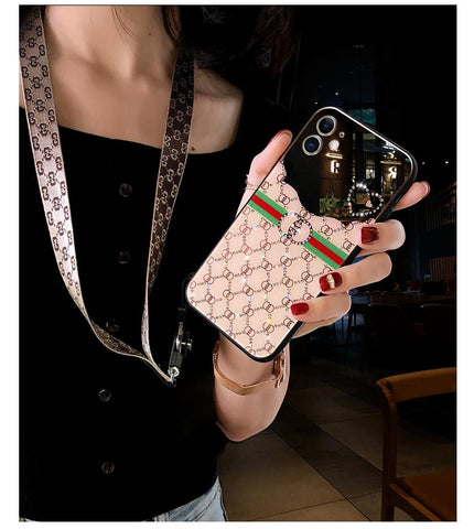 Luxury rhinestone makeup mirror phone case