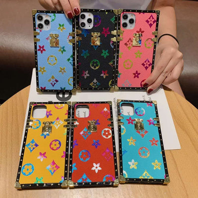 Colorful retro flower square phone case