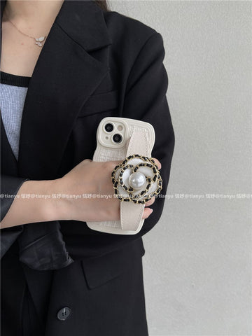 Pearl camellia wrist strap Phone Case