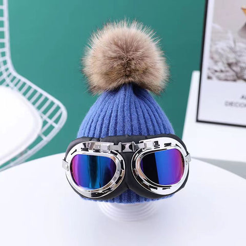 New Skiing with glasses knitted Kids hat