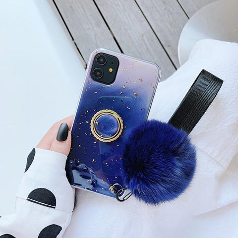 Gold foil Epoxy stand hairball  phone case