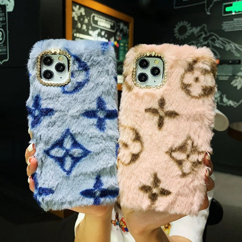 Classic pattern plush phone case