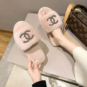 Luxury Rhinestone Home Shoes Flat Slippers  plush slippers