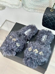 2023 CC Pure wool double C four-leaf clover fur slippers-S28