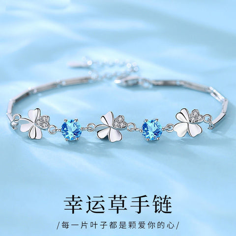 Four-leaf clover silver bracelet