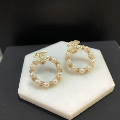 Diamond-set pearl ring stud earrings