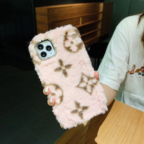 Classic pattern plush phone case