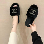 Luxury Rhinestone Home Shoes Flat Slippers  plush slippers