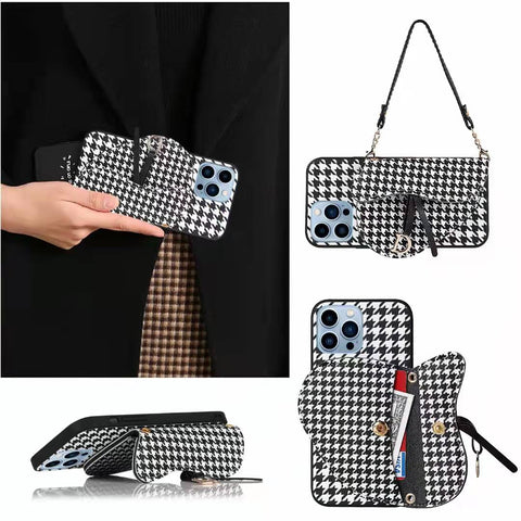 Houndstooth wallet portable phone case  For Samsung