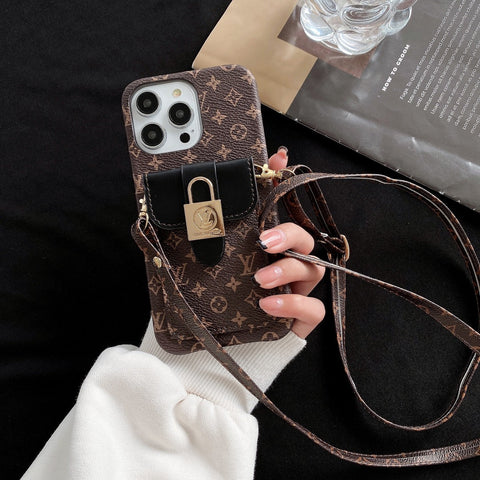 Body cross card hold leather phone case for iphone