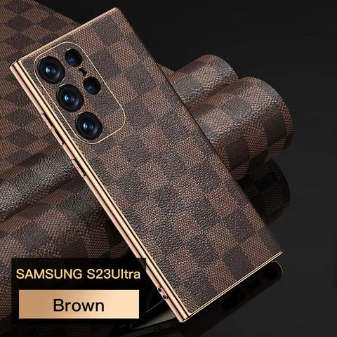 Luxury leather S23+ anti drop full package phone case