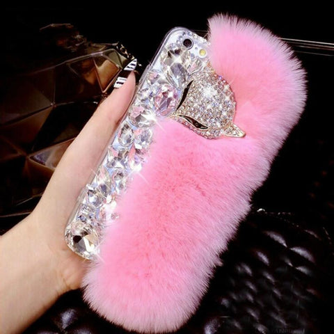 Rhinestone plush phone case For samsung