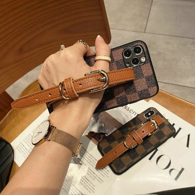 Retro Metal letters wrist strap Bracket phone case for iPhone