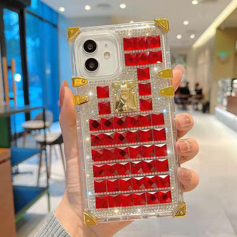 Luxury square Rhinestone transparent phone case for iphone