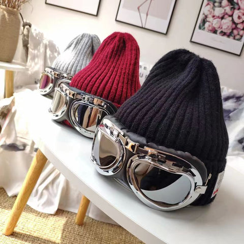 Fashion New Skiing with glasses knitted hat