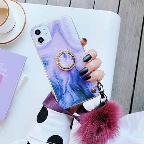 Gold foil Epoxy stand hairball  phone case