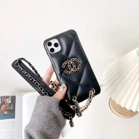 Luxury leather crossbody chain phone case