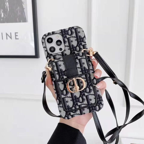 High-quality embroidered leather card crossbody phone case