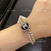 Diamond-encrusted double-layer pearl bracelet