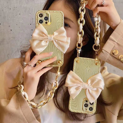 Luxury bow Carry chain phone case For iphone