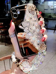 Bow rhinestones pearl phone case For iphone