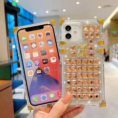 Luxury square Rhinestone transparent phone case for iphone