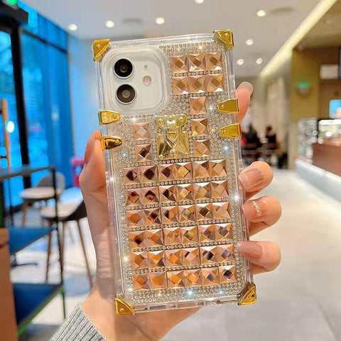 Luxury square Rhinestone transparent phone case for iphone