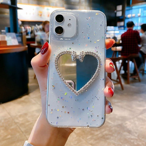 Rhinestone makeup mirror phone case