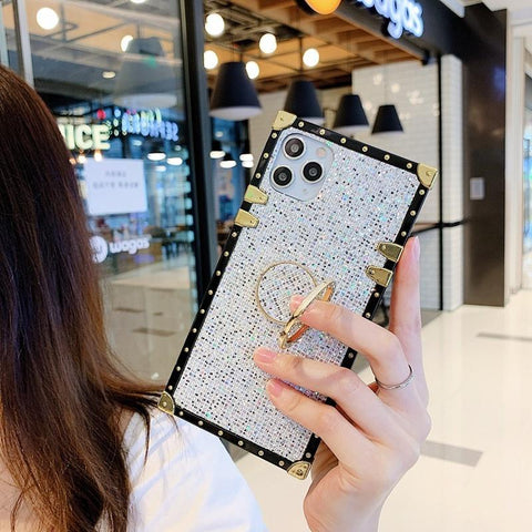 Luxurious Shiny square Ring bracket phone case