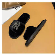 Women's fashion warm artificial fur indoor non-slip comfortable flat slippers