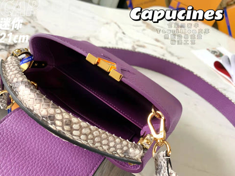 Purple python pattern handbag