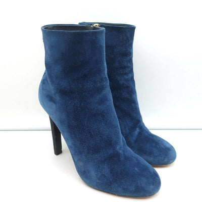 18C CC Ankle Boots Dark Blue Suede Size 37.5 Grosgrain Heel Booties