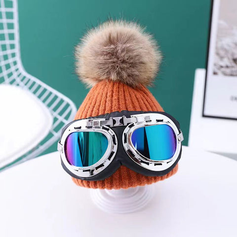 New Skiing with glasses knitted Kids hat