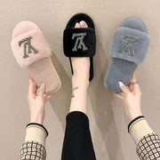 Women's Luxury diamond Home Shoes Flat Slippers Faux Fur plush slippers