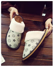 Winter home furnishing plush thick-soled warm couple leather slippers