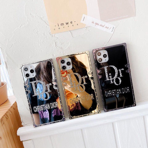 Rhinestone square mirror phone case