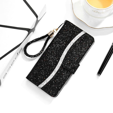 Shiny wallet crystal wrist phone case