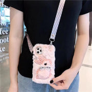 Plush diagonal strap phone case