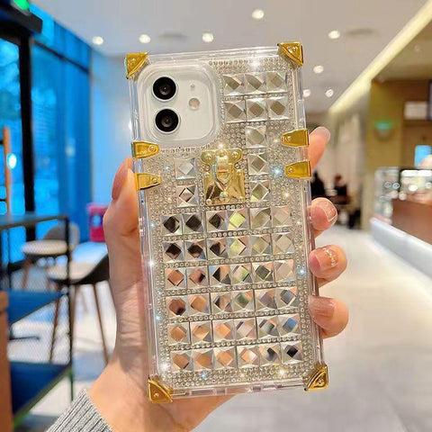 Luxury square Rhinestone transparent phone case for iphone