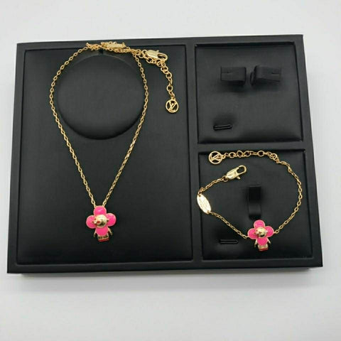 Pink Flower Cartoon Necklace Bracelet