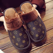 Winter home furnishing plush thick-soled warm couple leather slippers