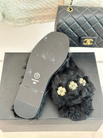 2023 CC Pure wool double C four-leaf clover fur slippers-S28