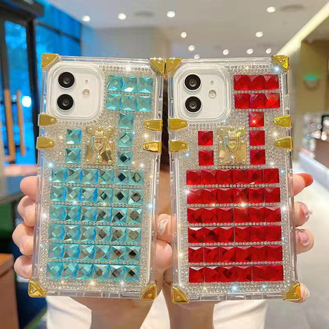 Luxury square Rhinestone transparent phone case for iphone