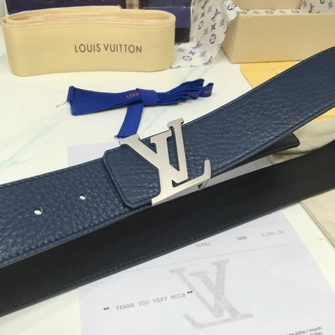 L V Belt - Navy & Satin Silver