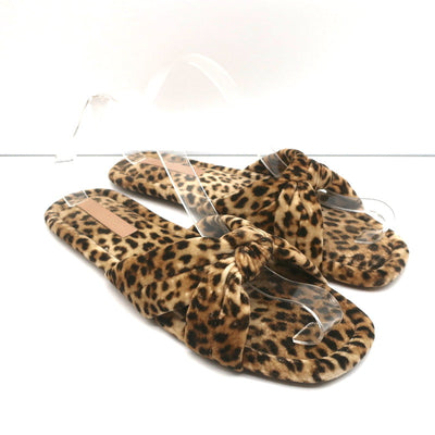 Loeffler Randall Puffy Knot Sandals Leopard Print Velvet Size 11 Flat Slides