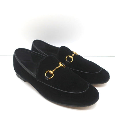 Gucci Jordaan Horsebit Loafers Black Velvet Size 37.5